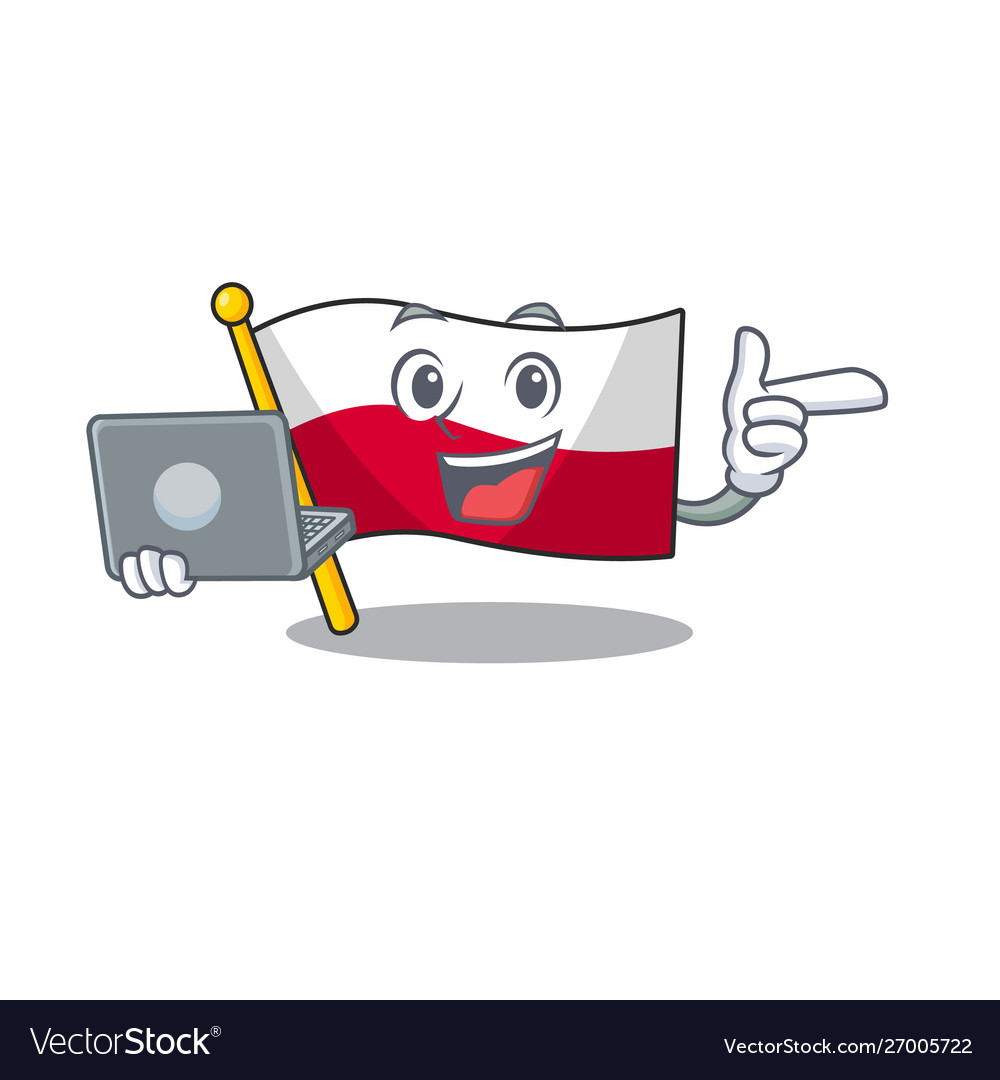 With laptop mascot cartoon shaped in poland flag