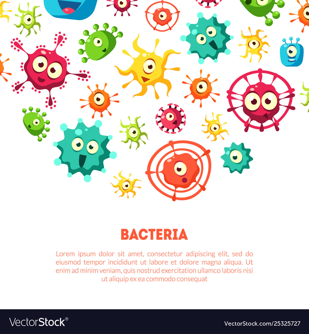 Bacteria banner template with cute colorful