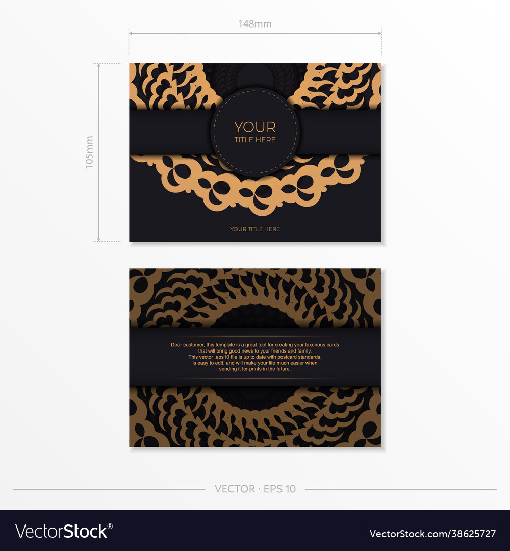 Dark black gold postcard template with white Vector Image