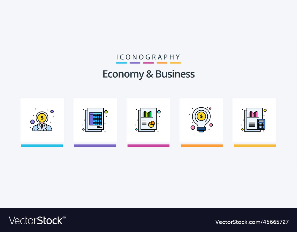 Economy und Business Line gefüllt 5 Icon Pack