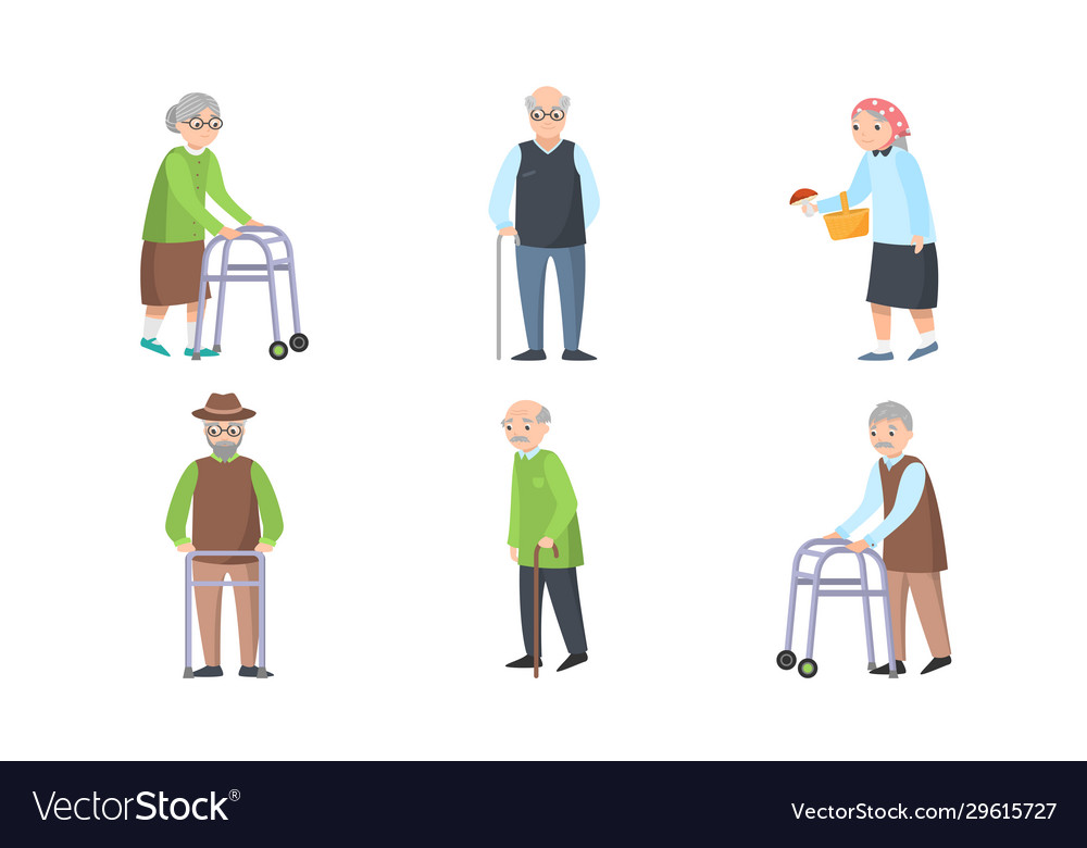 Elderly women and men with clubs walkers Vector Image