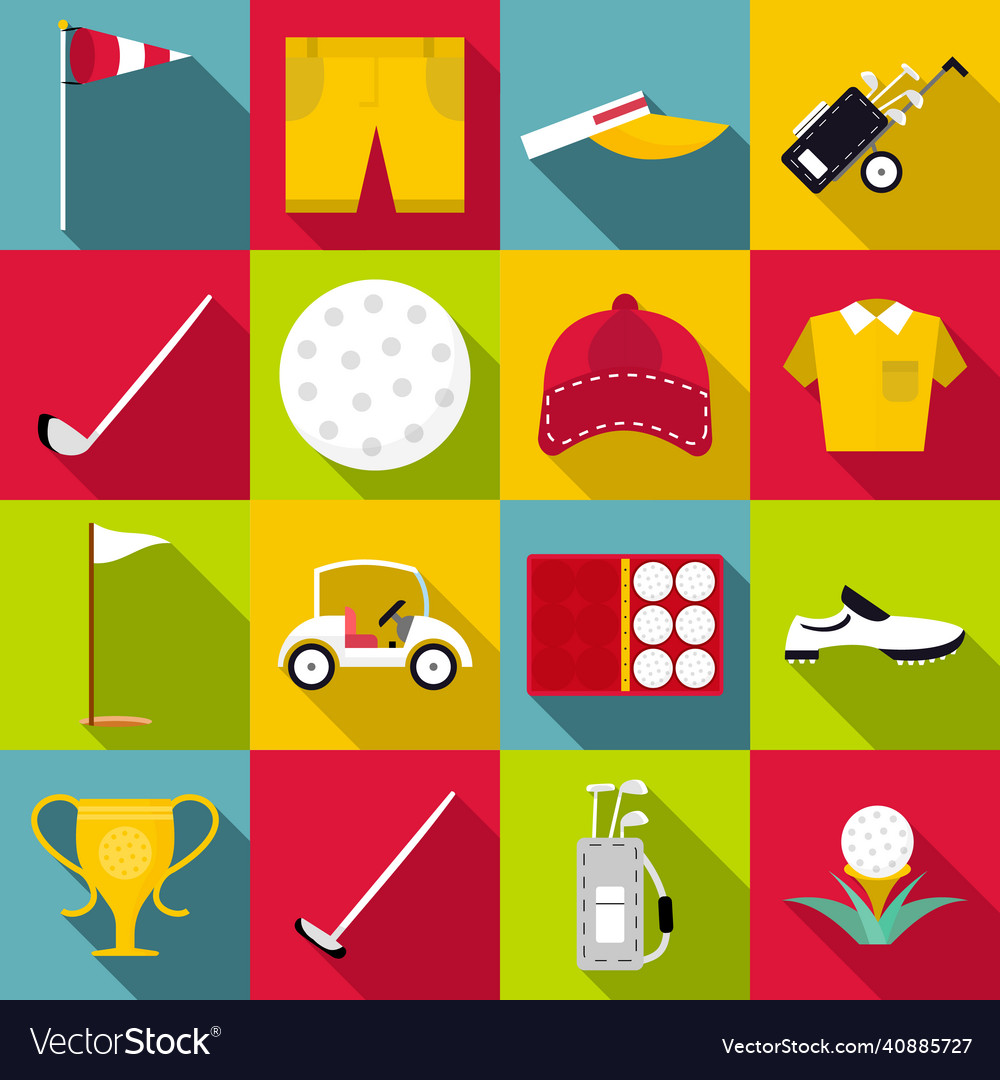 Golf icons set flat style Royalty Free Vector Image