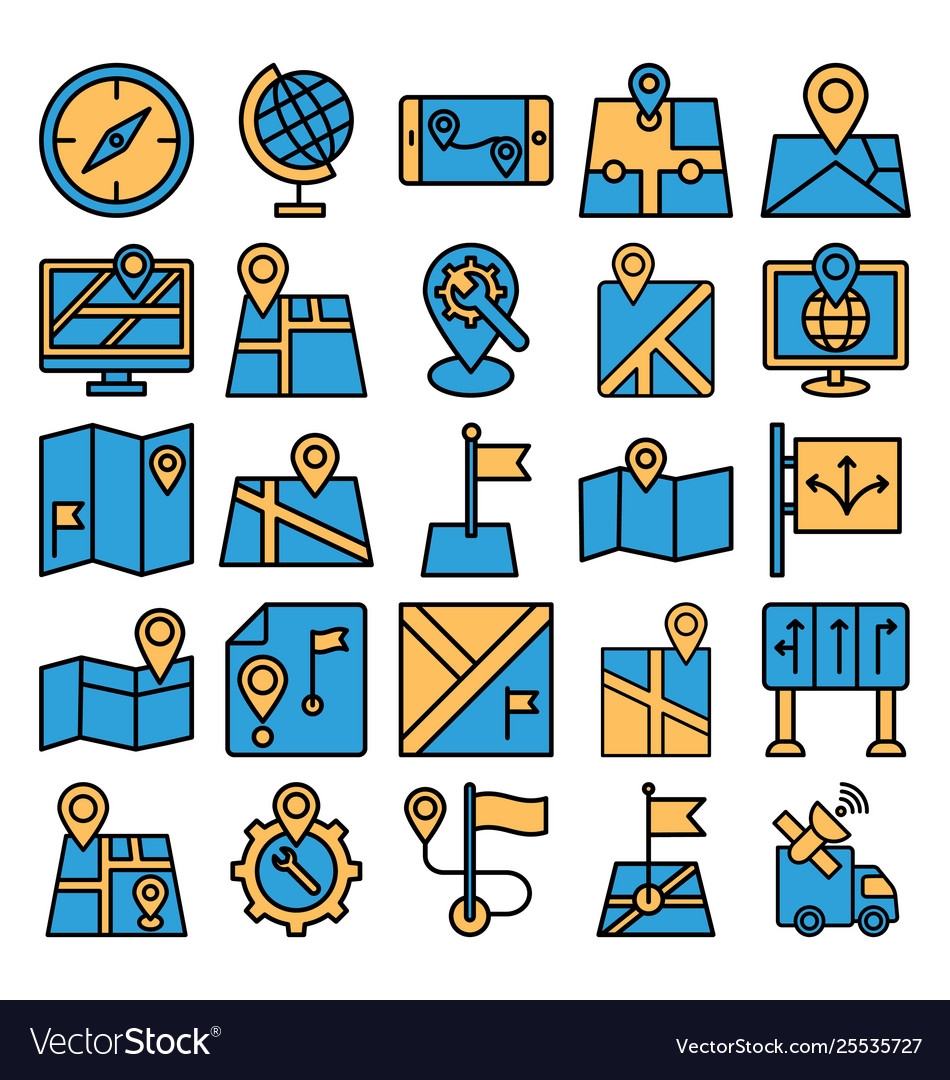 Map and navigation isolated icons set