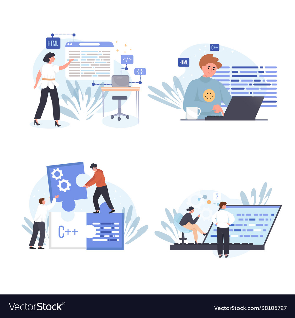 Programming company concept scenes set Vector Image Programming company concept scenes set