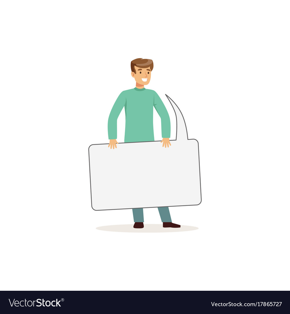 Smiling Man with Message Board