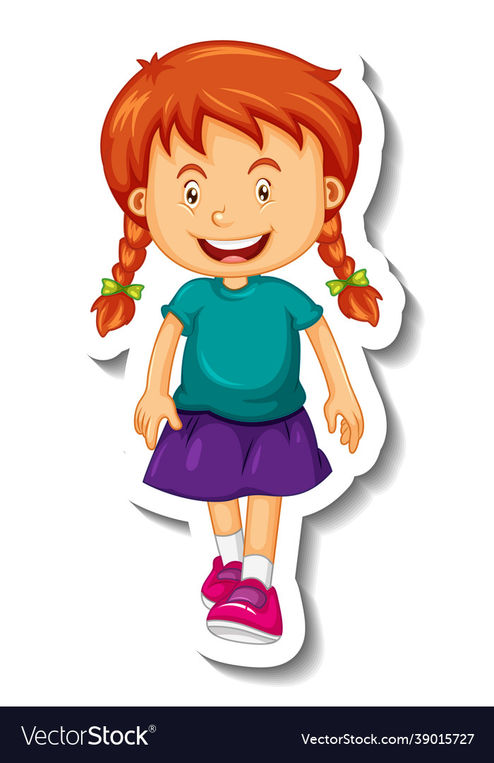 Sticker template with a cute girl cartoon Vector Image