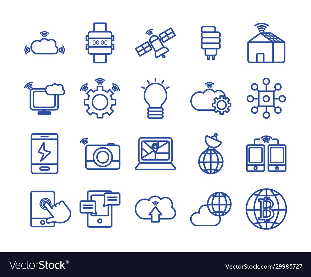 Technology and internet line style icon set