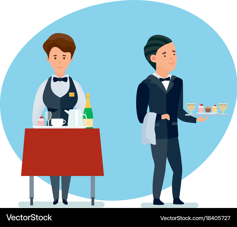 Waiters spill drinks carry sweets in clothes Vector Image