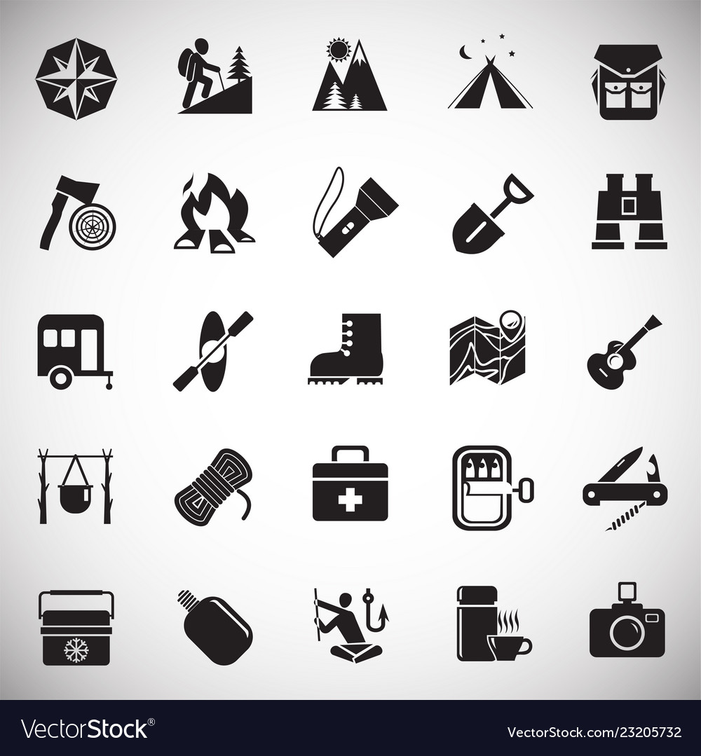 Camping icons set on white background for graphic