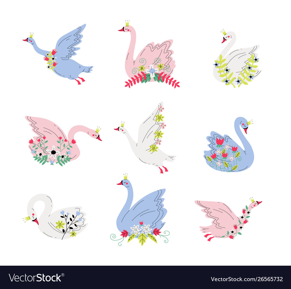 Elegant Swans with Crowns