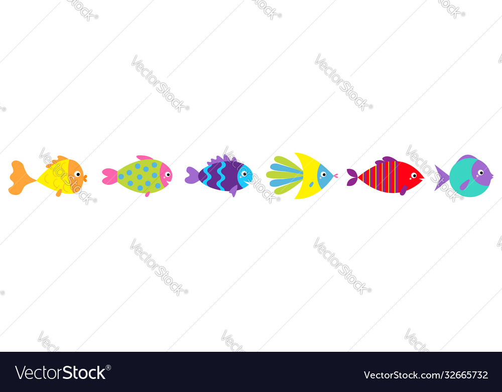 Fish icon line set cute cartoon kawaii funny