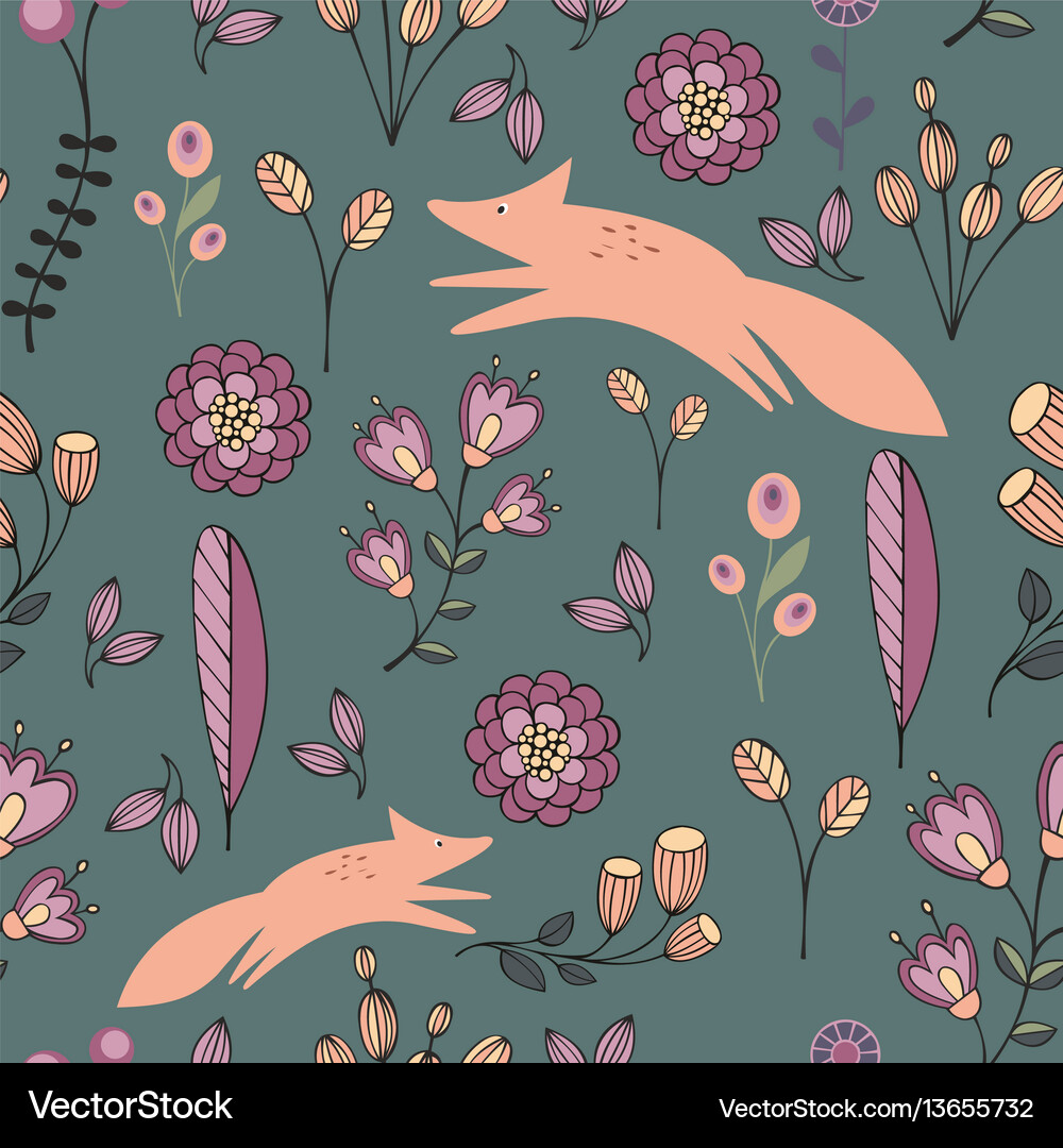 Floral Foxes Pattern Royalty Free Vector Image
