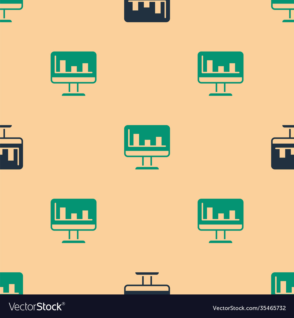 Green and black computer monitor with graph chart vector image Green and black computer monitor with graph chart
