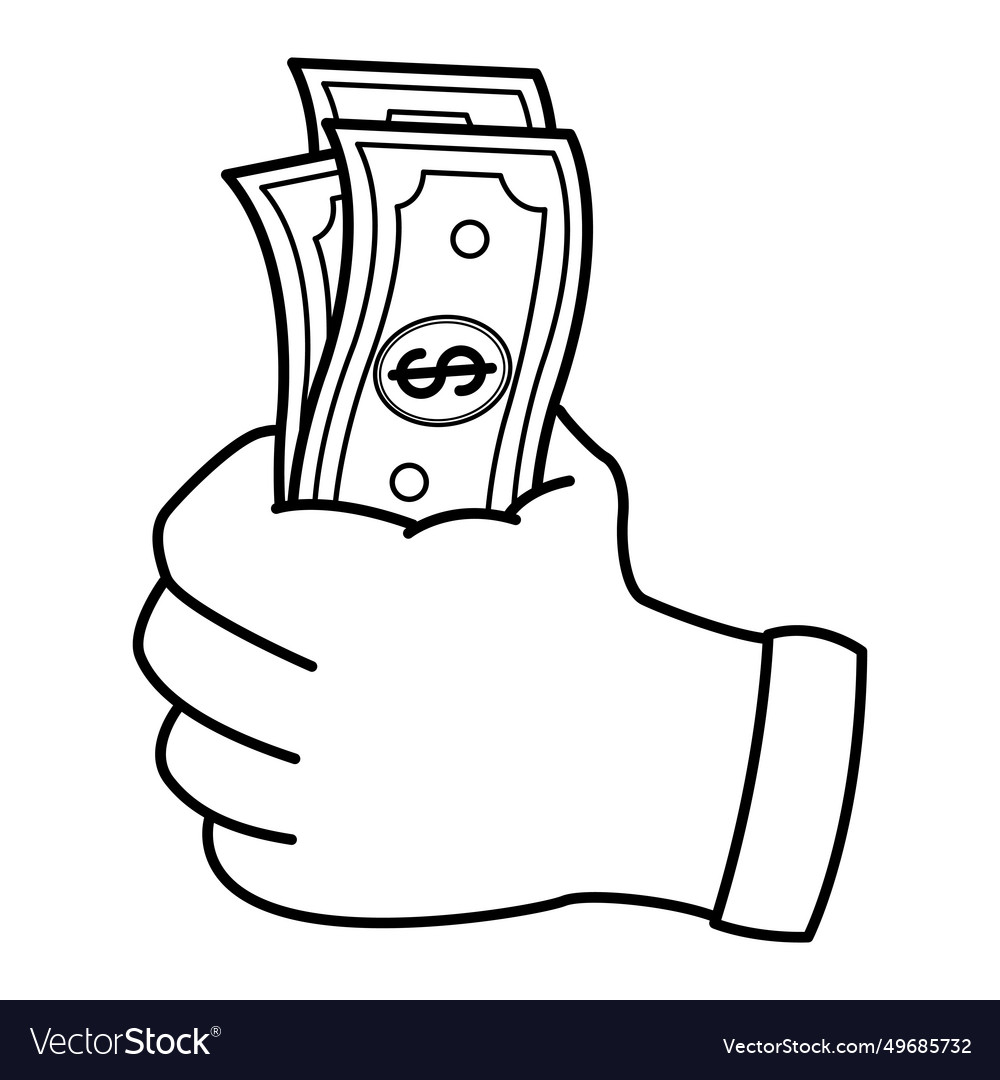 Hand pays with dollar bills for coloring page Vector Image