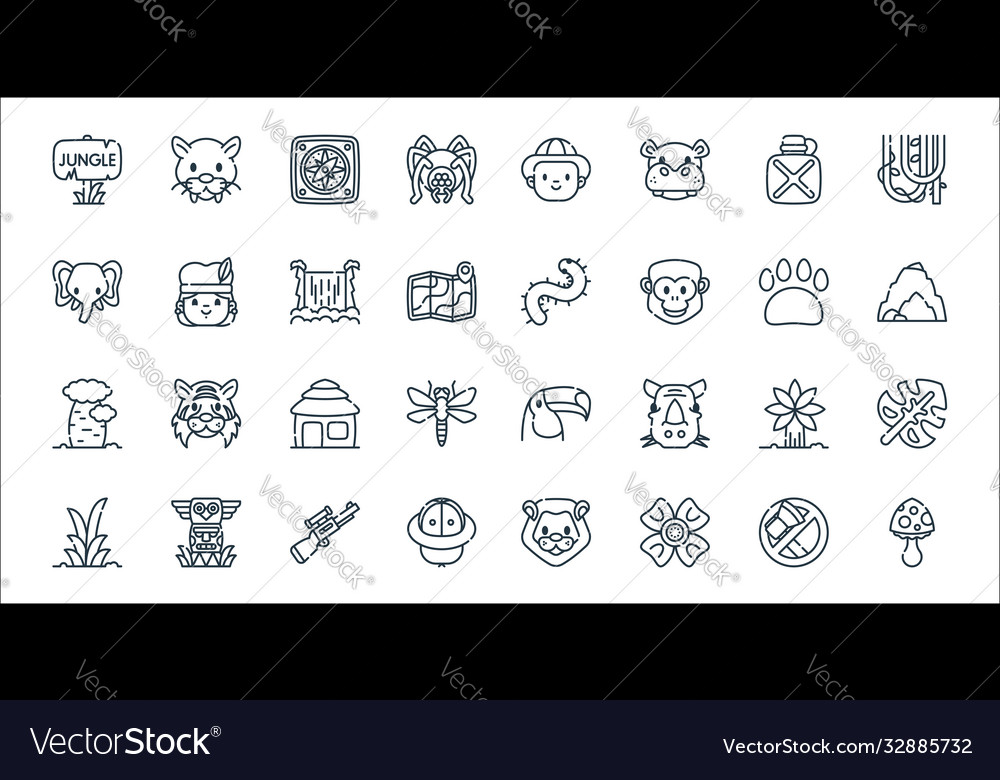 Jungle line icons linear set quality Vector Image Jungle line icons linear set quality