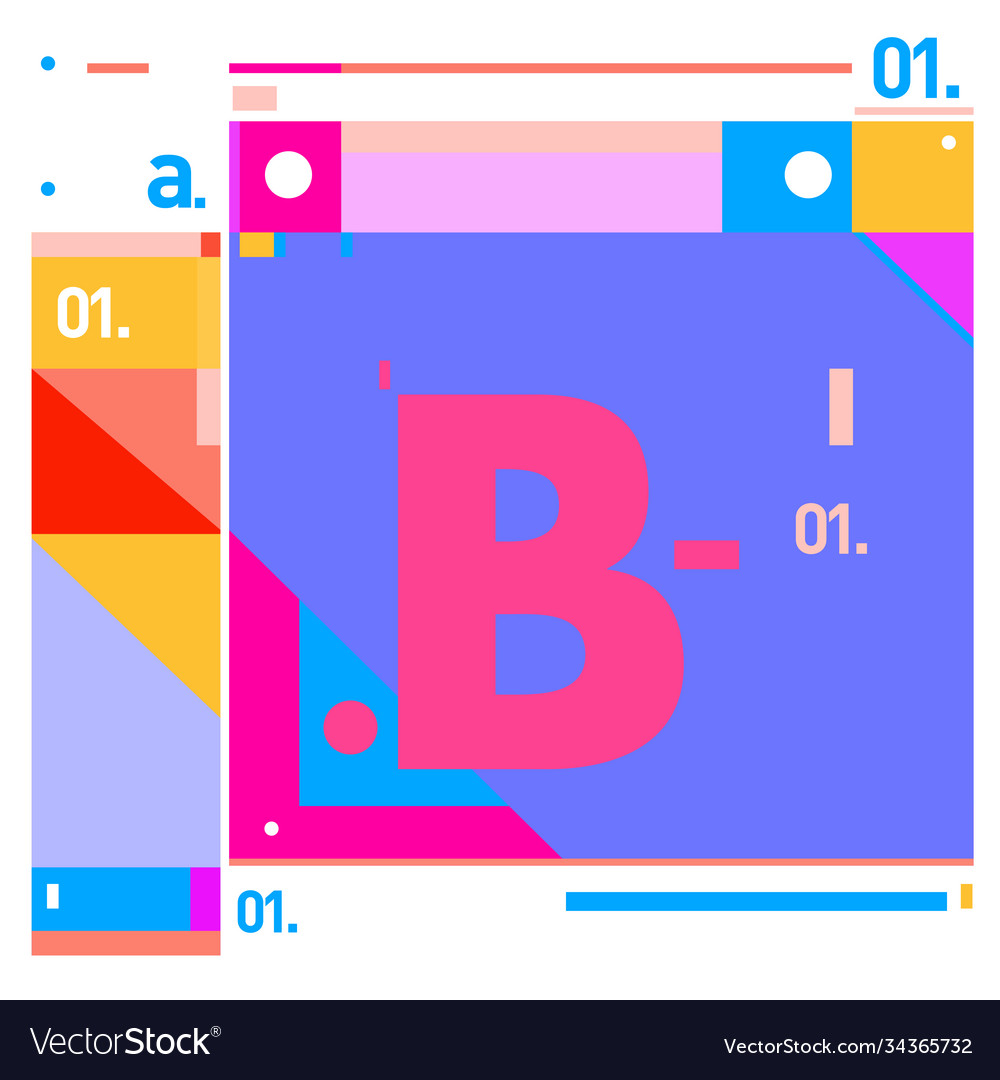 Letter b memphis style geometrical color outline