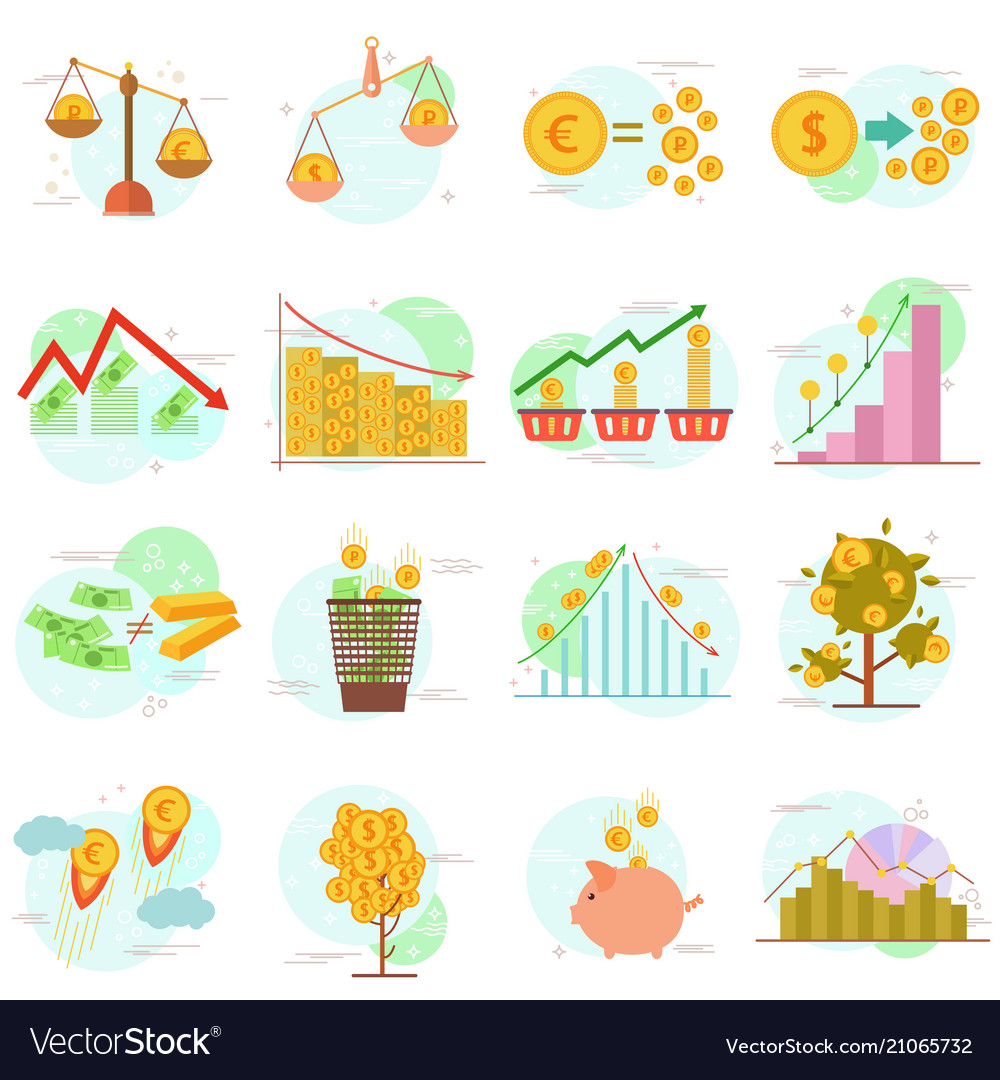 Outline icons set of flat elements finance objects vector image Outline icons set of flat elements finance objects
