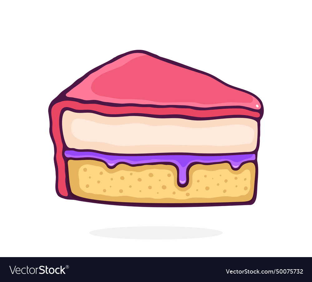 Piece of cake with pink glaze cream fondant Vector Image