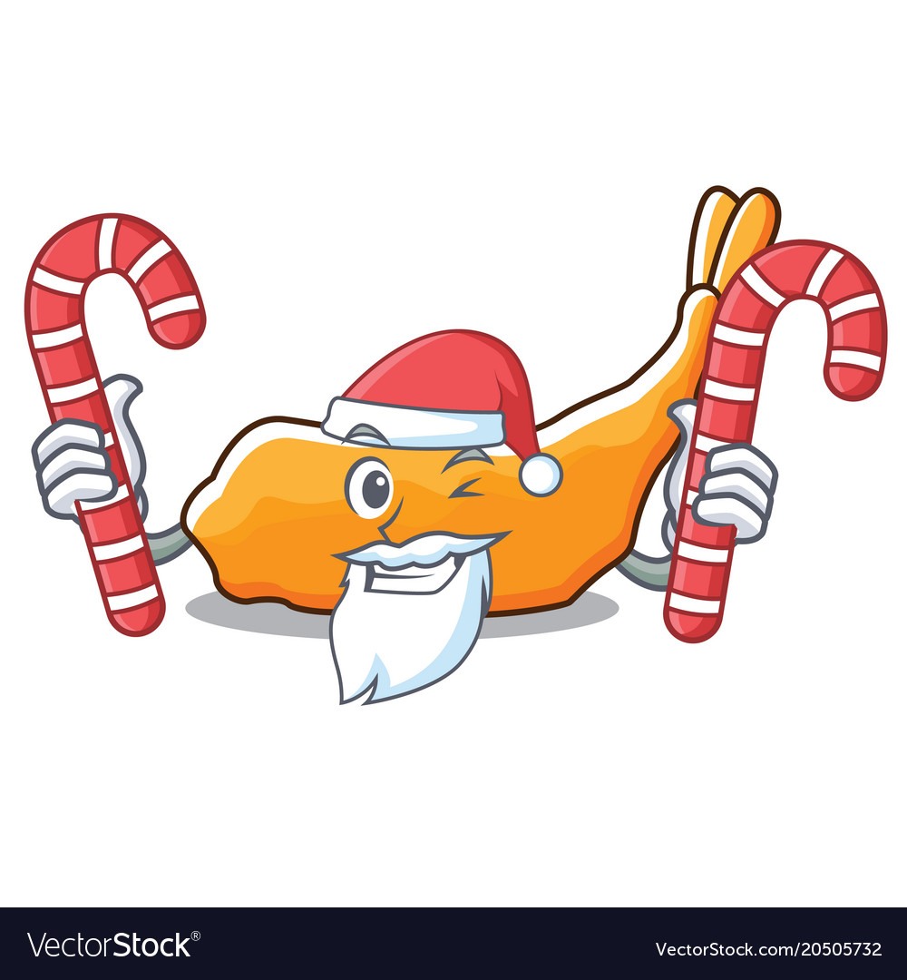 Santa mit Süßigkeiten tempura mascot Cartoon Stil