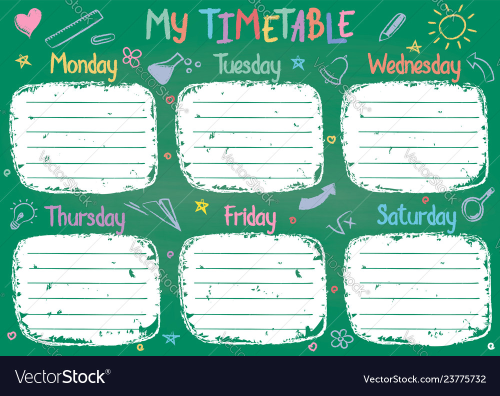 School timetable template on chalk board