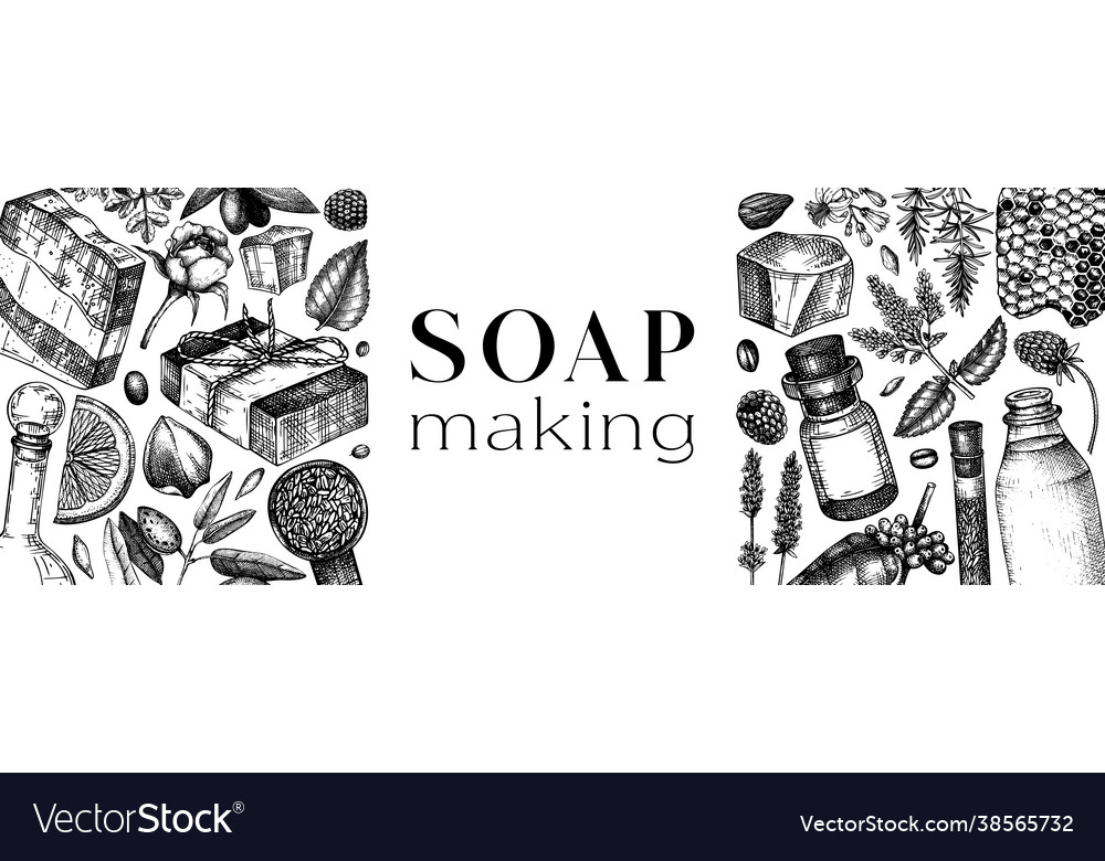 Soap making ingredients banner hand-sketched Vector Image