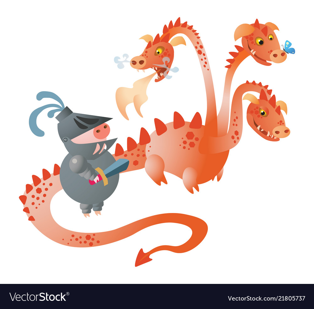 A pig knight with sword and dragon Royalty Free Vector Image