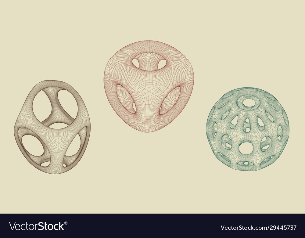 Abstract 3d shape set with holes wireframe
