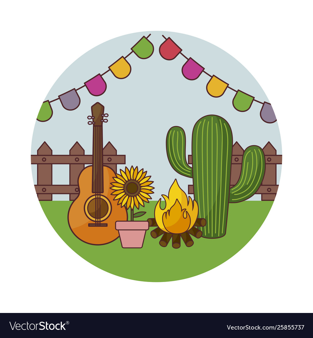 Kaktuspflanze mit Sonnenblume und Ikonen im Rahmen vector image Kaktuspflanze mit Sonnenblume und Ikonen im Rahmen