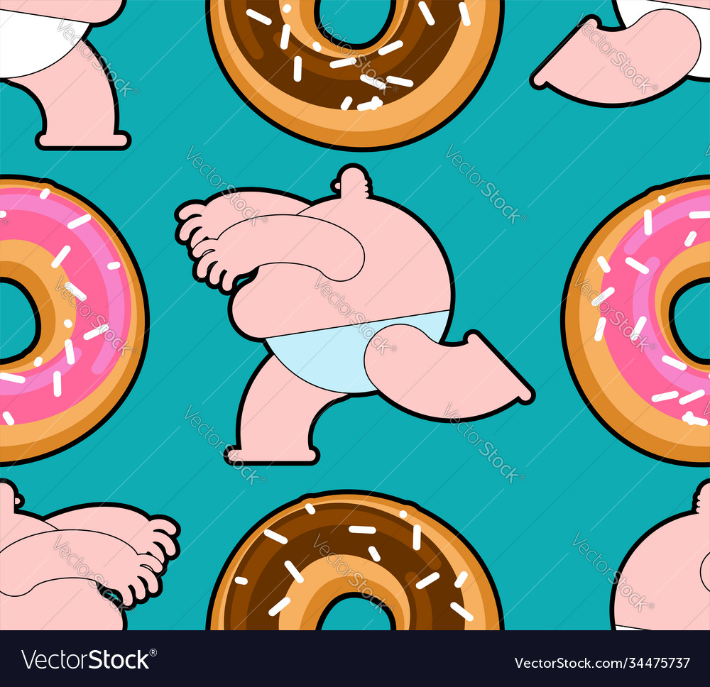 Fat men running for donut pattern seamless vector image Fat men running for donut pattern seamless