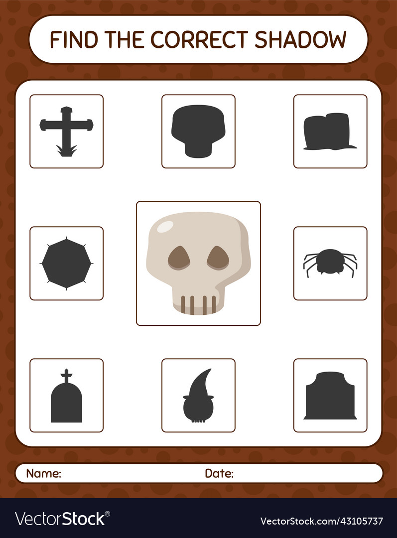Find the correct shadows game with skull vector image Find the correct shadows game with skull