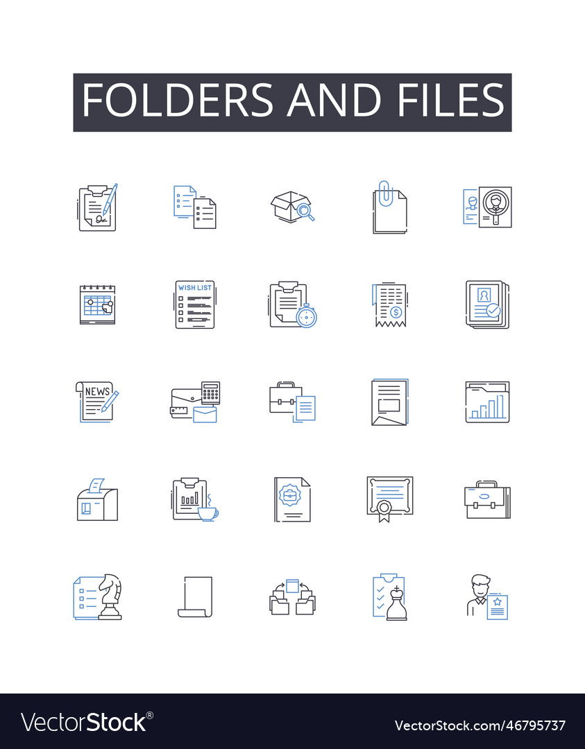 Folders and files line icons collection vector image Folders and files line icons collection