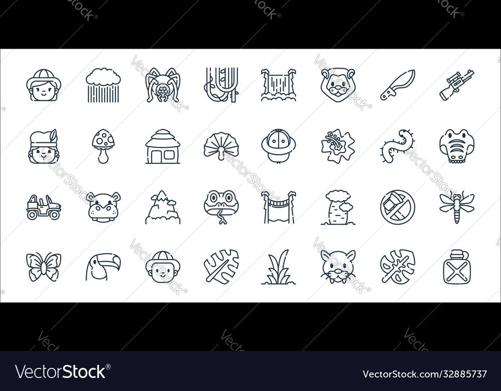 Jungle line icons linear set quality vector image Jungle line icons linear set quality