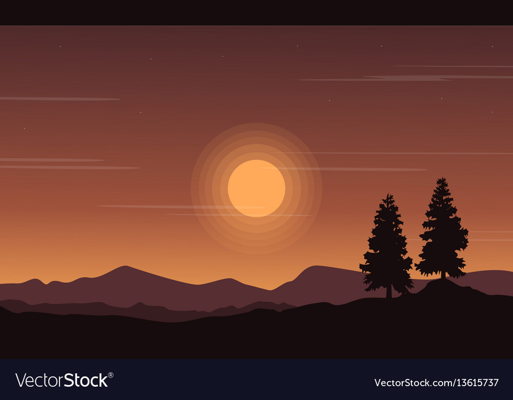 Landscape of hill at the sunset silhouettes