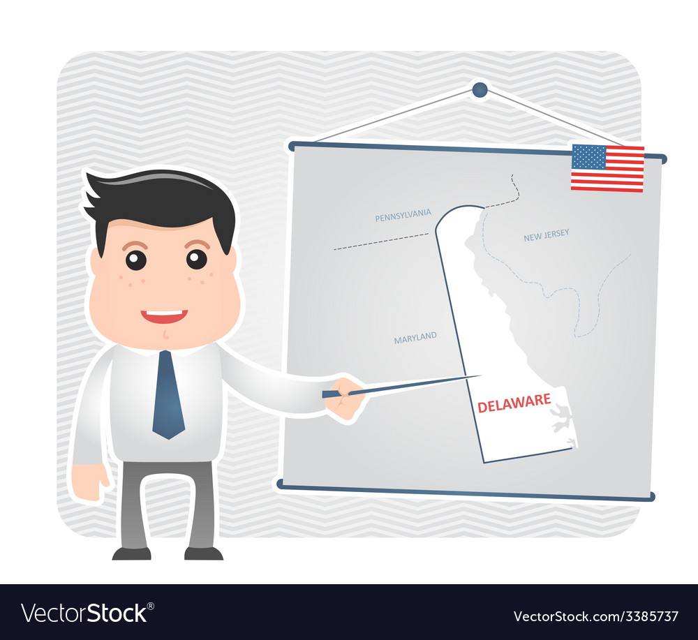 Man with a pointer points to map of delaware