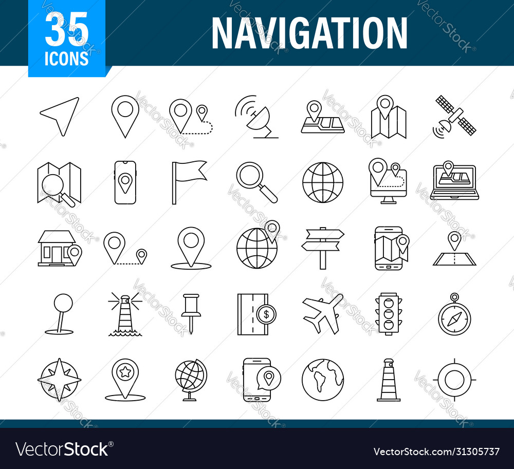 Navigation and map line icons set stock vector image Navigation and map line icons set stock