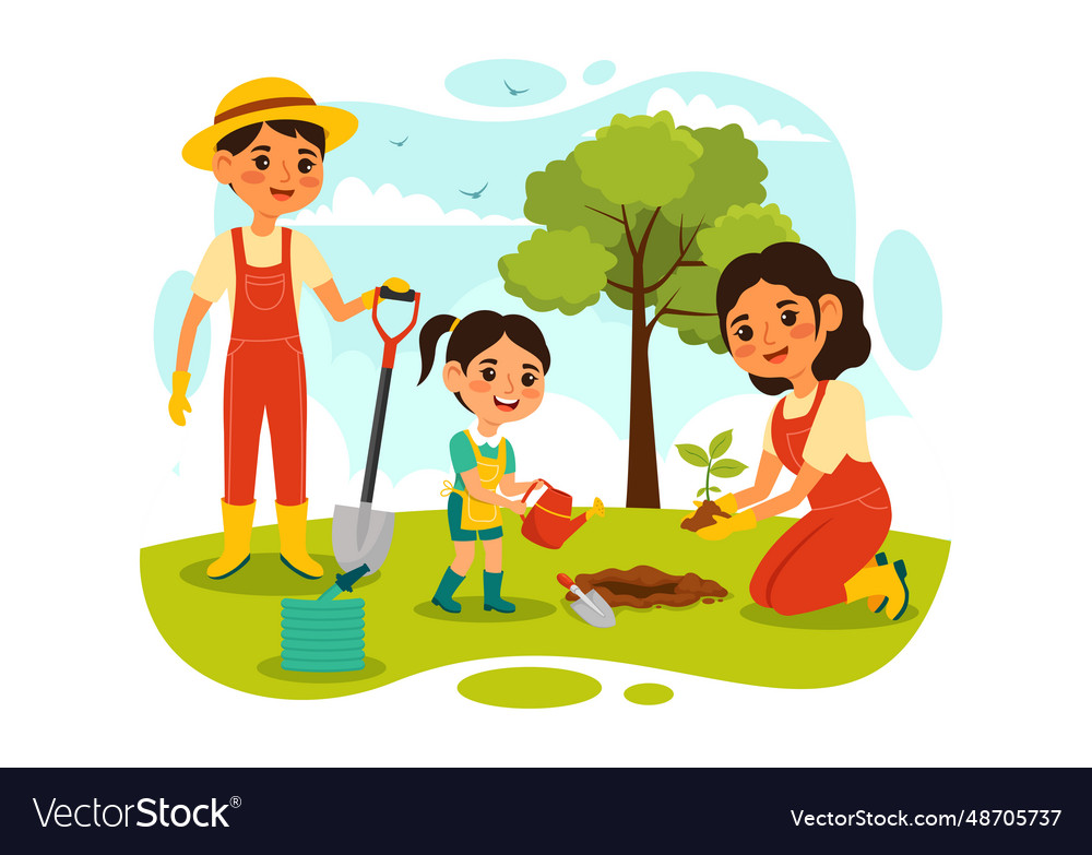 Planting plants with people enjoy gardening plant Vector Image