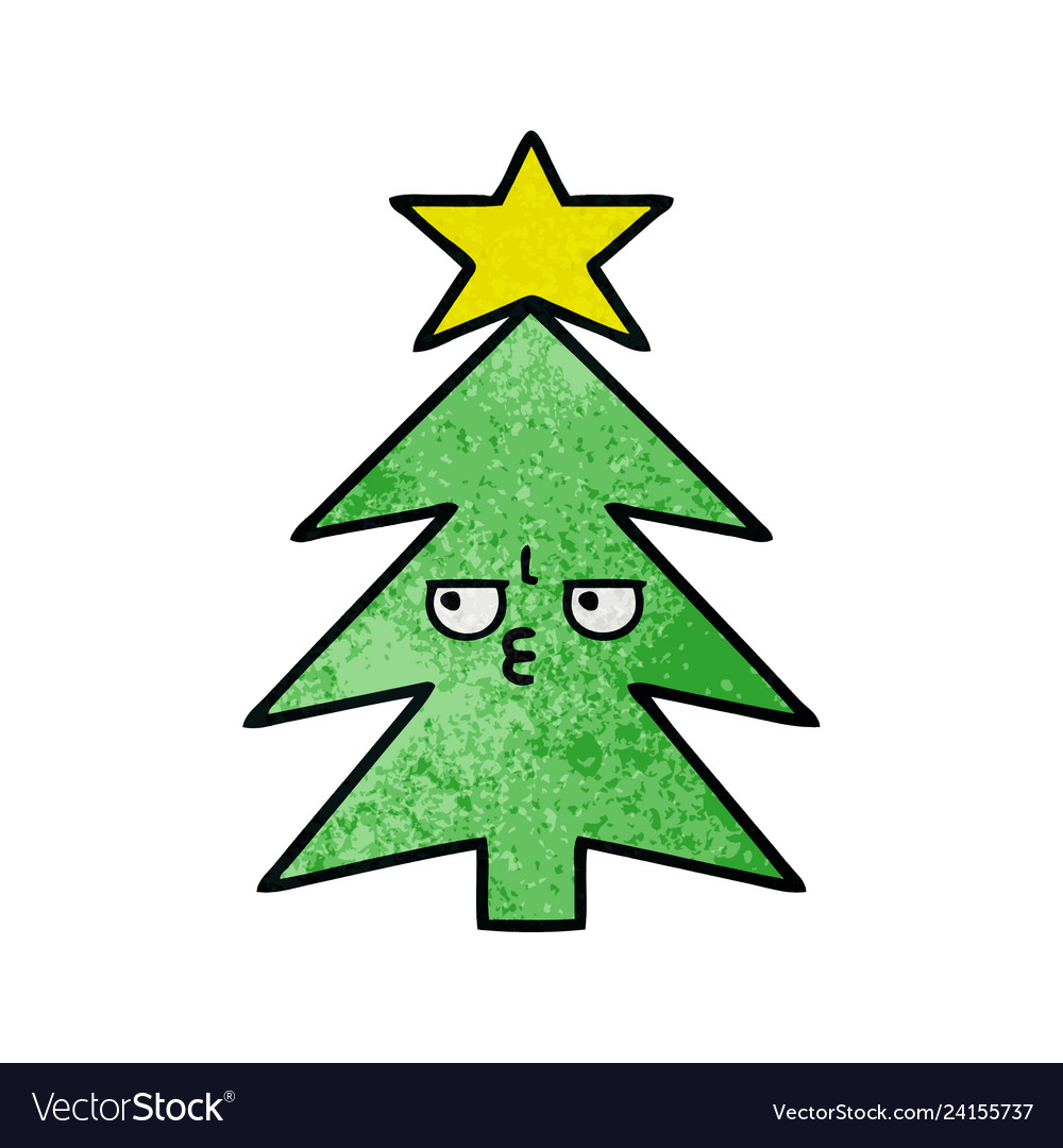 Retro grunge texture cartoon christmas tree Vector Image Retro grunge texture cartoon christmas tree Vector Image