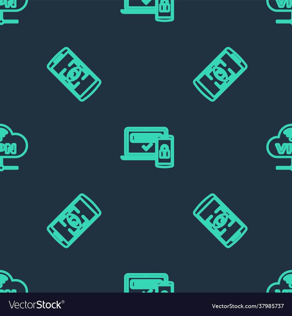 Set line two steps authentication mobile and eye vector image Set line two steps authentication mobile and eye