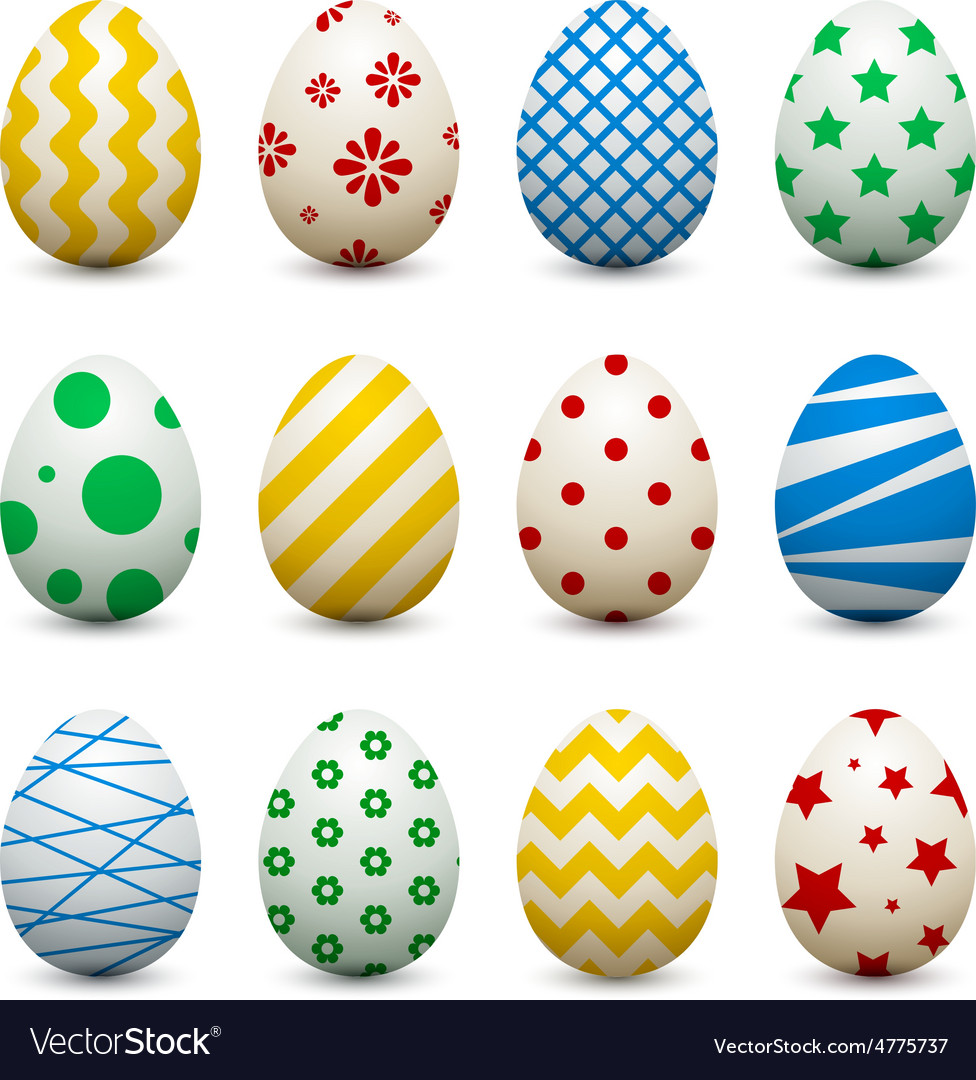 Set of 3d eggs with different patterns for easter