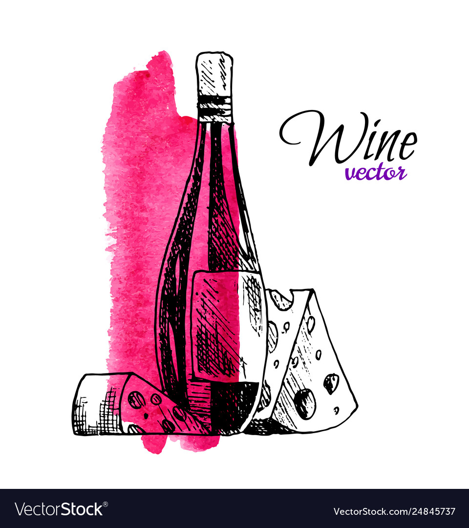 Wine bottle and cheese Royalty Free Vector Image