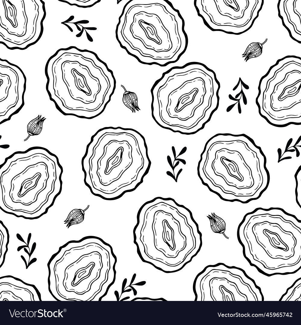 Black geode with botanicals seamless pattern vector image Black geode with botanicals seamless pattern