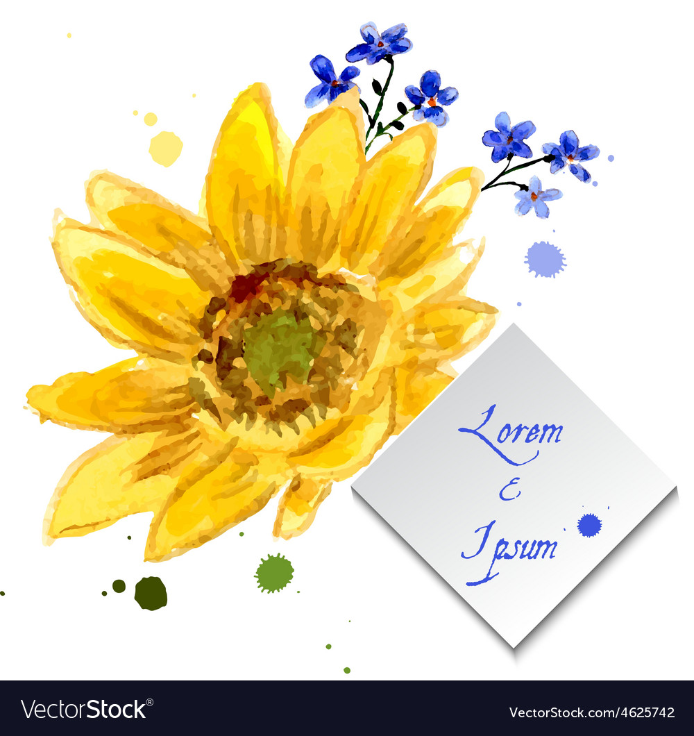 Composition of yellow sunflower painted