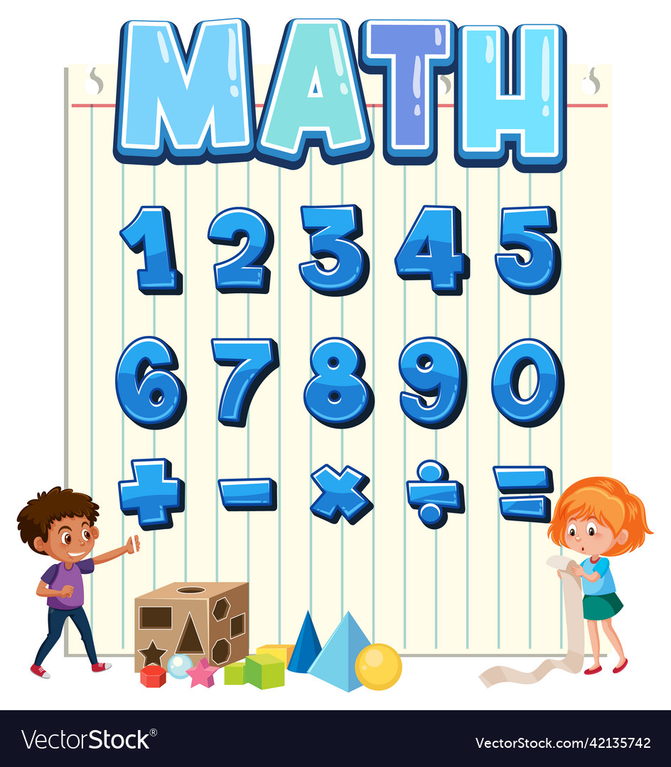 Counting number 0 to 9 and math symbols vector image Counting number 0 to 9 and math symbols