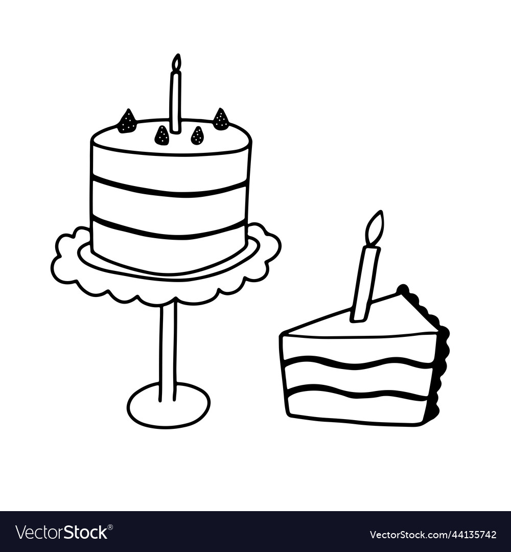 Funny birthday cake with candle doodle