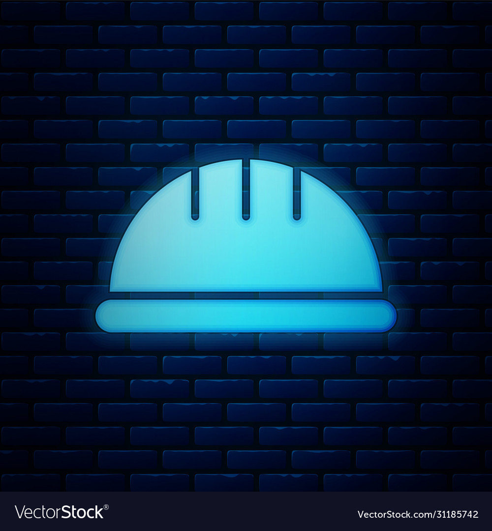 Glowing neon worker safety helmet icon isolated