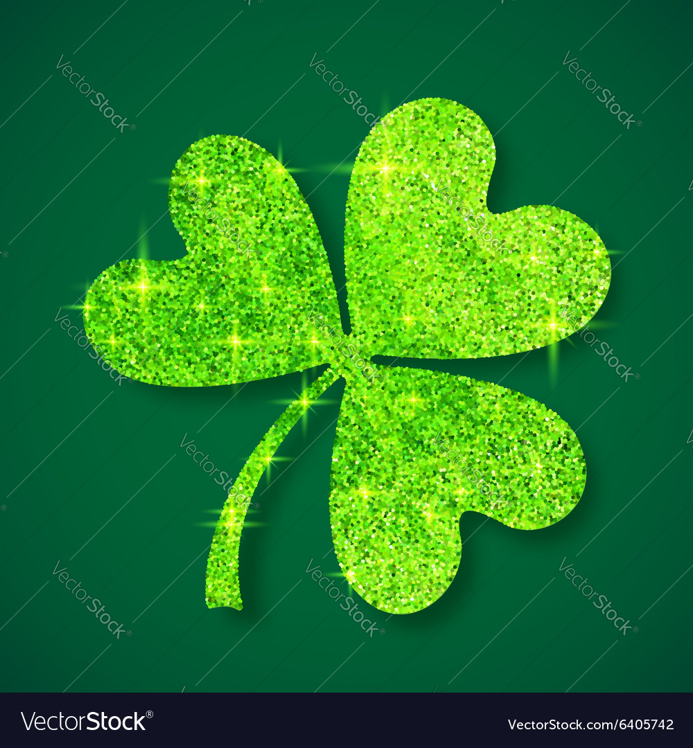 Green shining glitter glamour clover leaf on dark Vector Image