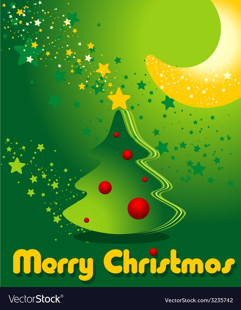 Greeting Card With Christmas Tree Stars And Moon Vector Image Greeting Card With Christmas Tree Stars And Moon Vector Image