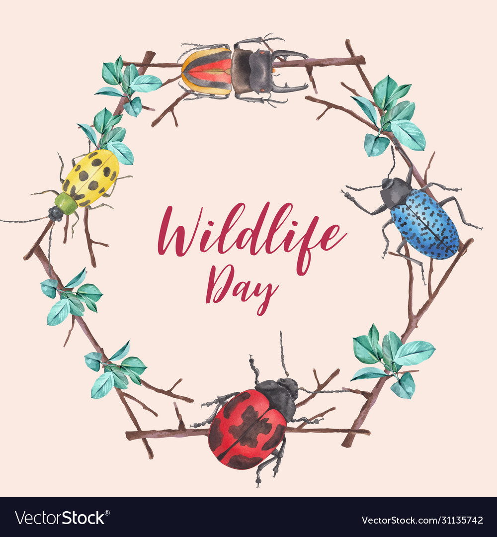 Insect and bird wreath design with bug branch