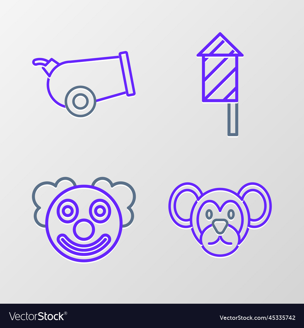 Set line monkey clown head firework rocket vector image Set line monkey clown head firework rocket