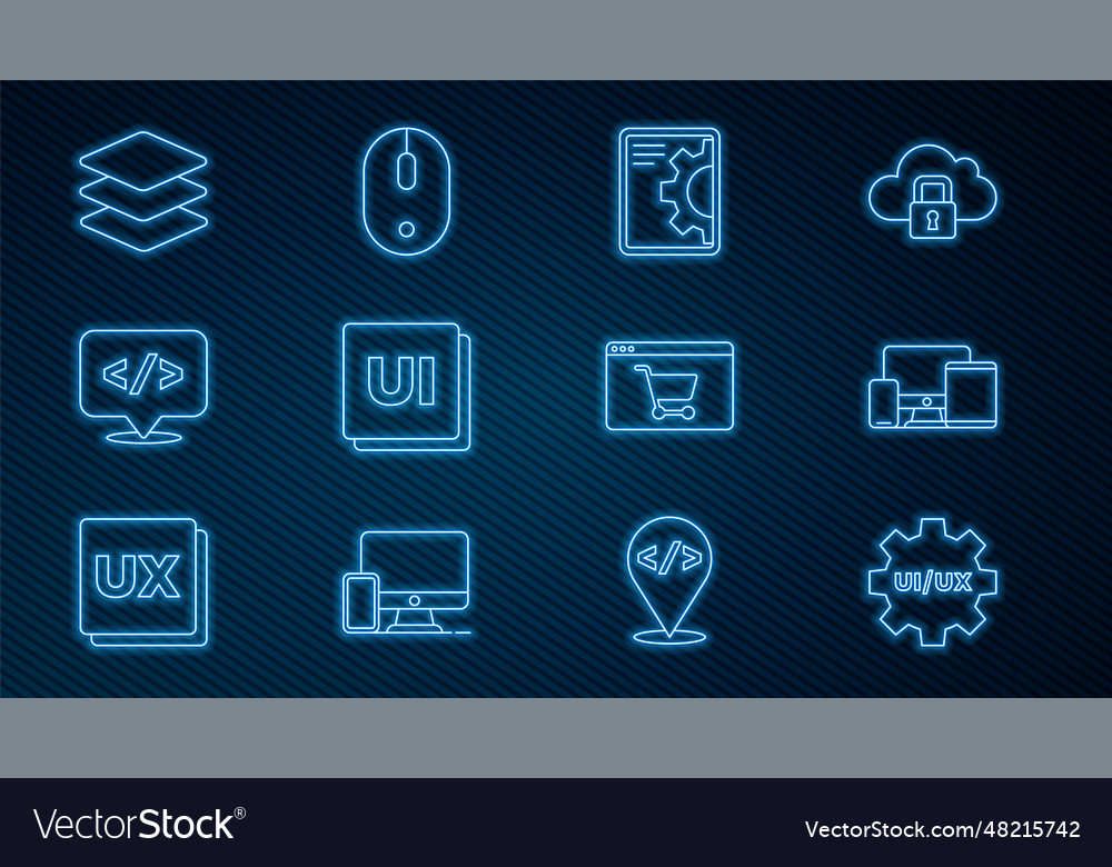 Set line ui or ux design monitor mobile tablet vector image Set line ui or ux design monitor mobile tablet